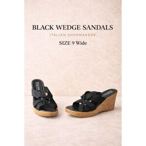 Italian Shoemakers Black Wedge Sandals 9W | Quiet Luxury Modern Craft Slide 9 W